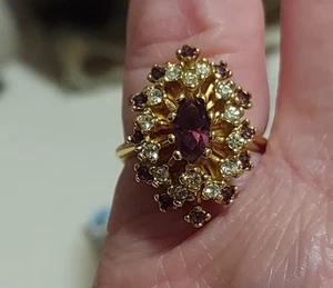 Amethyst Kristalle Zirkonium 18K HGE Gold Galvanisiert Damenring Größe 6 - Bild 1 von 7