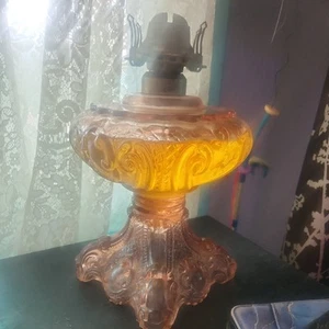 Princess Feather Clear Glass 9.5"H Kerosene Oil Sewing Lamp Antique 1880's - Picture 1 of 4