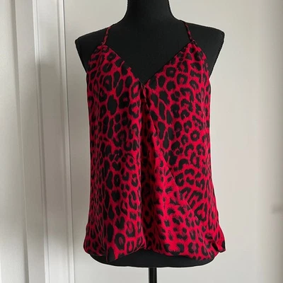 Camiseta sin mangas Parker de seda para mujer mediana roja leopardo cuello halter espalda abierta DEFECTUOSA Foto 1 de 4