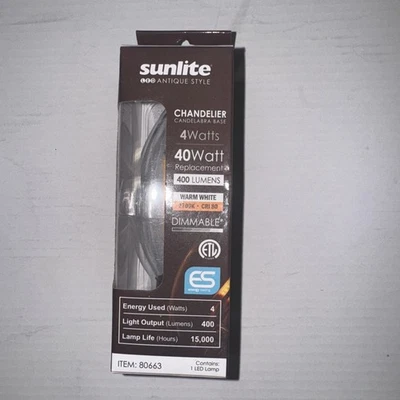 Sunlite LED Filament Chandelier Bulb 4W=40W Torpedo Clear Dim 2700K-Warm White - Image 1 of 4
