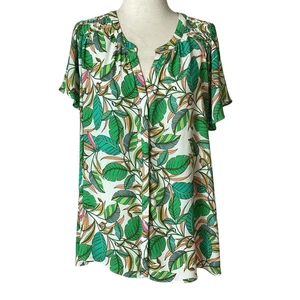 Rose & Olive Floral Tunic Top Blouse Women’s 3X Short Sleeve Button Up - Picture 1 of 9