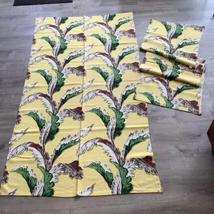 Vintage Barkcloth Fabric Tropical Leaf Pattern 2 Lrg. Panels 87” X 47” Hawaiian - Picture 1 of 8