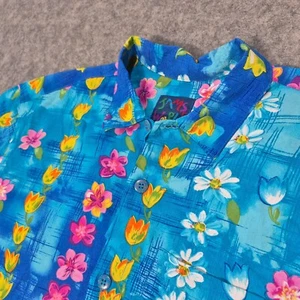Camisa Vintage Jams World Hombres Pequeña Azul Floral Margarita Hawaiana Abotonada Hecha en EE. UU. - Imagen 1 de 10