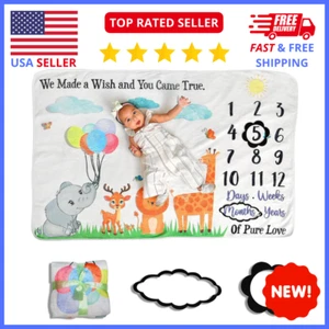 Milestone Blanket, Baby Growth Tracker, Boys & Girls Monthly Safari Theme - Picture 1 of 4