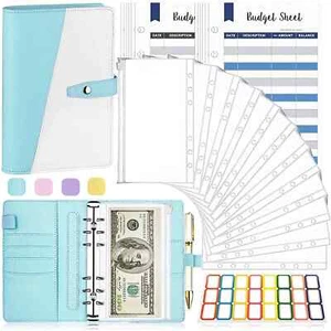 A6 Budget Compartment PU Leather Notebook For Office School Blue - Picture 1 of 6