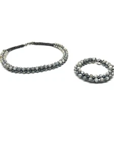 Natural Stone Labradorite  With Swarovski Crystal 18”Necklace 7” Bracelet Set - Picture 1 of 11