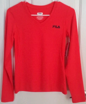 Camisa atlética Fila Sport Diva rosa manga longa meninas tamanho G(14) decote em V NOVA - Imagem 1 de 3