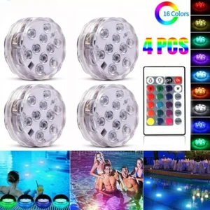4PCS 10 LED RGB Submersible Underwater Light Remote Control Waterproof Pool Lamp - Picture 1 of 16