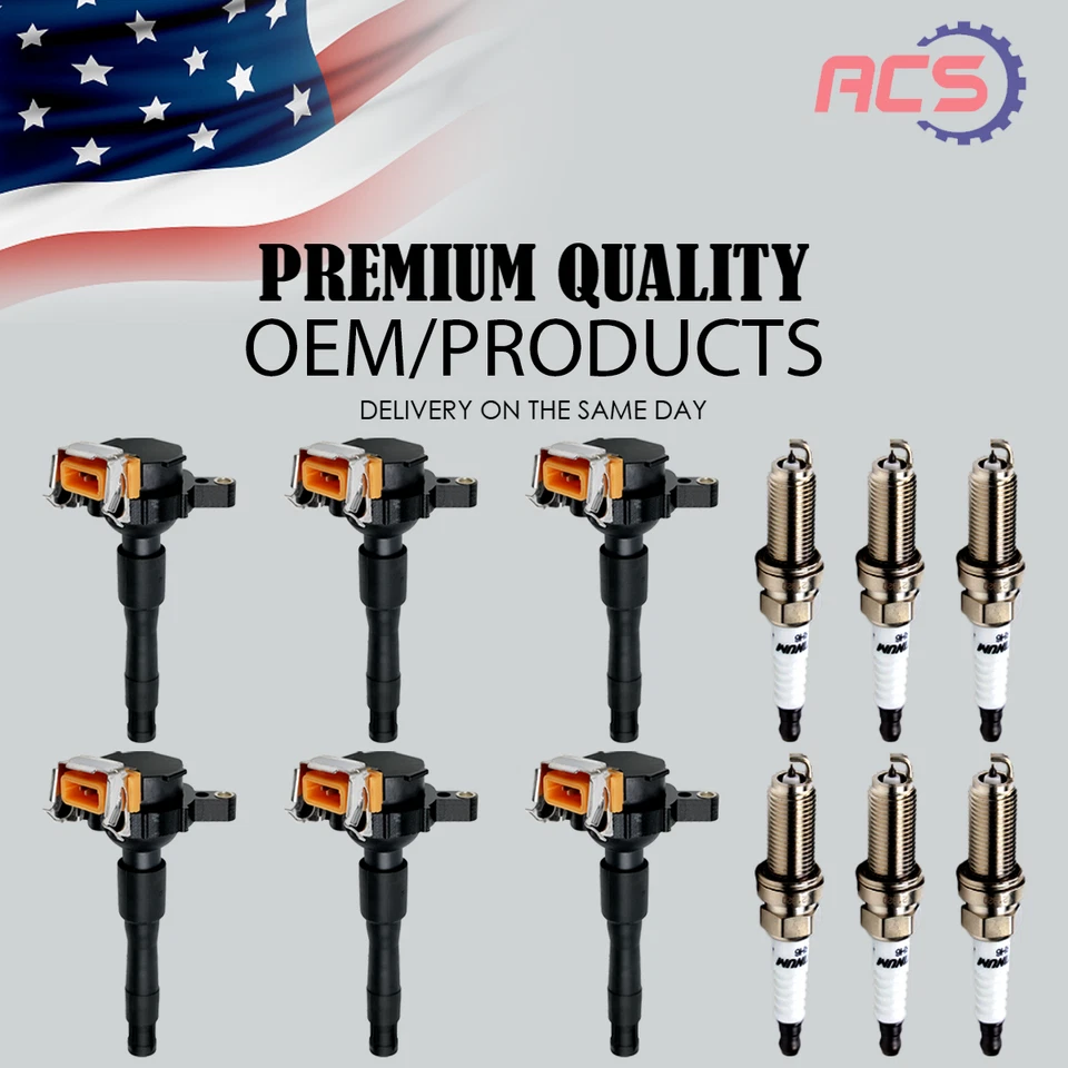 6X OEM Ignition Coil & 6 Iridium Spark Plug For BMW 323 325 M3 X5 Z3 UF300 UF354 - Image 1 of 4
