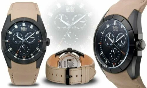 NUEVO Reloj Wohler 1292M Hombre Serie Holz Multifunción Cuero Marrón Estuche Negro Foto 1 de 1