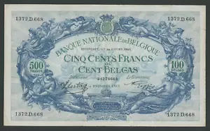 🔴BELGIUM 500 Francs 14. 1. 1943. VF+ P109 Large size banknote🔴 - Picture 1 of 2
