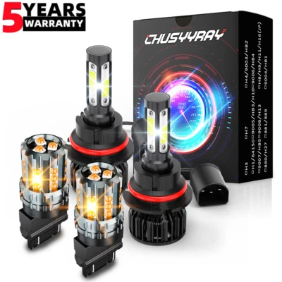 4pc 6000K LED Headlight High/Low + Fog Light Bulbs Combo For Hummer H2 2003-2009 - Image 1 of 4