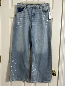 PacSun Kids Girls Med Indigo Wide Leg Denim Jeans Sz 14 28x27 NWT $45 Distressed - Picture 1 of 8