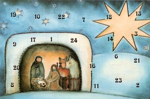 Adventskalenderkarten Christliche Motiven 5 Stück Grußkarten Engel Krippe - Bild 1 von 5