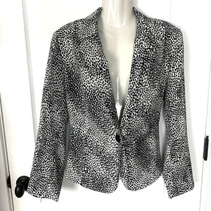 Kim Rogers Black White Jacket Size 12 Animal Print Lined Washable Career Travel - Picture 1 of 5