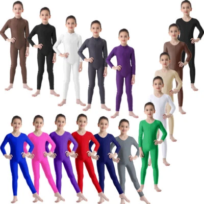 UK Kids Girls Long Sleeve Dance Gymnastics Leotards Catsuit Jumpsuit Sportswear - Image 1 of 4