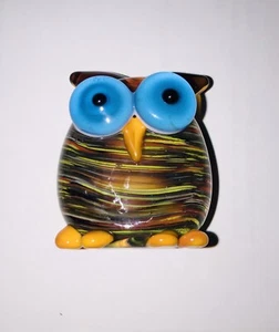 Mundgeblasene Mini blaues Auge EULE Spaß Figur 1,5" Wirbel Vogel Kunst Glas Briefbeschwerer - Bild 1 von 7