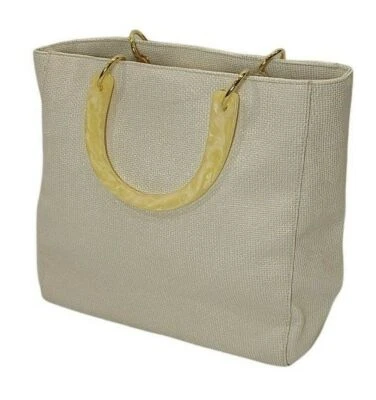 Bolso de mano vintage con asa de acrílico Preston York monedero de vinilo con acento dorado marfil Foto 1 de 4