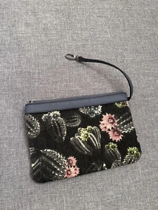 Jessica Simpson Zipper Cosmetic Makeup Bag Pouch Acid Wash w Succulents 9.5"x7" - Picture 1 of 4