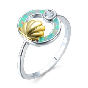 R171 Mujeres Moda Joyería Oro Blanco 18K GP Ópalo Fuego Cáscara Cóctel Anillo Regalo - Imagen 1 de 7