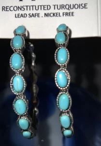 piper.k hoops earrings silver tone reconstituted turquoise 2.1” NIB leadsafe - Picture 1 of 6
