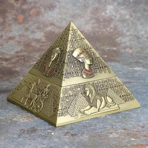 Gold Metal Egyptian Style Pyramid Ashtray Cigarettes Tobacco Ash Tray Holder - Picture 1 of 5