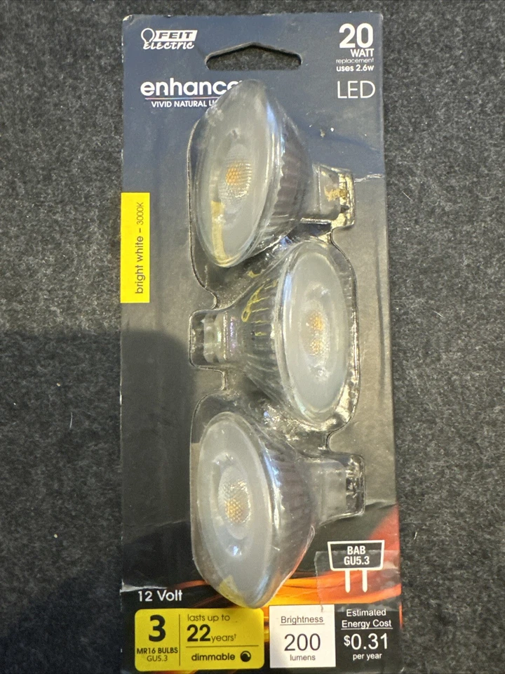 FEIT ELECTRIC 3-PACK 20 WATT REPLACEMENT BULBS BRIGHT WHITE 3000K NEW Ships Free - Image 1 of 1