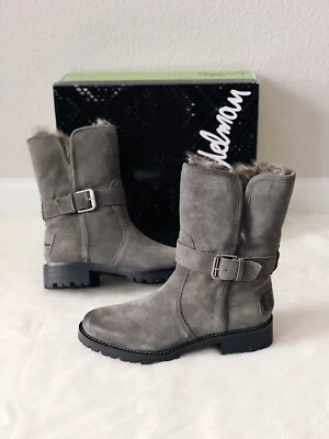 ✨New SAM EDELMAN Jeanie Moto Suede Faux Fur Boots Grey Womens Size 7.5M $180 NIB - Image 1 of 4