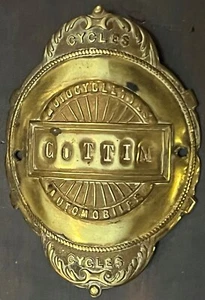 Antique 1800s COTTIN AUTOCYCLETTES BRASS HEAD BADGE AUTO MOTORCYCLES RARE - Picture 1 of 2
