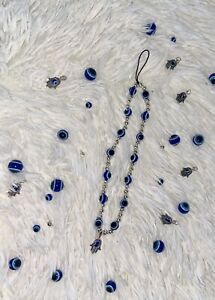 Cell Phone Strap Silver Beads Evil Eye Clasp Lanyard Nazar