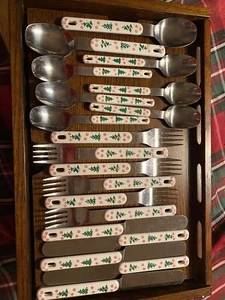 Northland Japan 19 Christmas Tree Stainless Knives Forks Spoons Plastic Handle - Picture 1 of 3