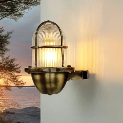 Wandlampe Außenleuchte rustikal Gitterschirm Riffelglas echtes Messing rostfrei - Bild 1 von 4