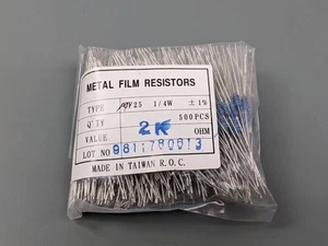 (500) 2K OHM 1% 1/4W Metal Film Resistors - Picture 1 of 2