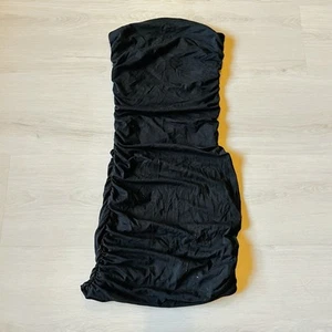 Express Women's Y2K Ruched Strapless Black Bodycon Mini Dress Size XS - Picture 1 of 3