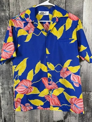 Vtg HILO HATTIES Hawaiian Shirt Mens Medium Blue Floral Button Up 70s 80s - Image 1 of 4