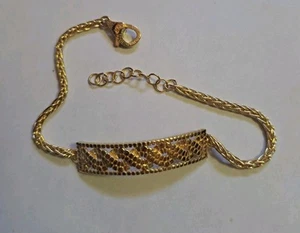 Designer 22k Gold Over 925 Sterling Silver Spiga Chain Bar Bracelet 7-8" - Picture 1 of 16