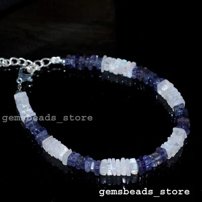 Bracciale quadrato liscio in argento sterling 925 con pietra di luna... - Immagine 1 di 4