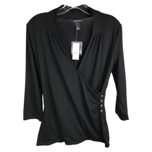White House Black Market Bluse Damen S schwarz Y2K Karriere Abend V-Ausschnitt neu mit Etikett $ 58 - Bild 1 von 8