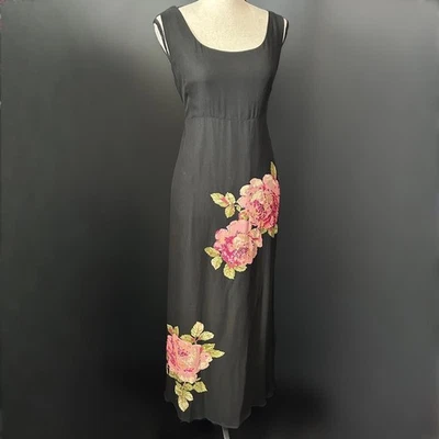 Vestido de hadas floral vintage de los 90 con cuentas de seda cambio sin cordones caprichoso babydoll negro Foto 1 de 4