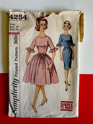 UNCUT Misses Dress 3/4 Flounced Sleeves 14 Simplicity 4254 Sewing Pattern - Image 1 of 3