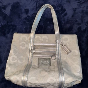 COACH Poppy Signature Silver Jacquard Large Designer  Tote Shoulder Bag 14575 ❤️ - Picture 1 of 14