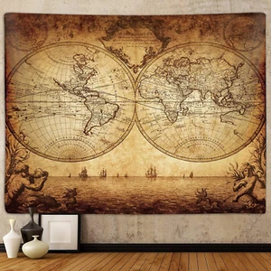 Tapiz Mapa del Viejo Mundo para Dormitorio, Mapas Náuticos Vintage del Mundo Cintas de Arte - Imagen 1 de 7