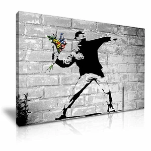 BANKSY lanciafiori Thucker graffiti stampa arte moderna scatola tela incorniciata ~ 1 pz - Foto 1 di 7