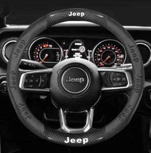 15" PU Leather+Carbon fiber Steering Wheel Cover For 1943-2025 jeep All Cars - Picture 1 of 12