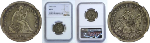 1859-S Seated Liberty Quarter NGC VF-35 Cover