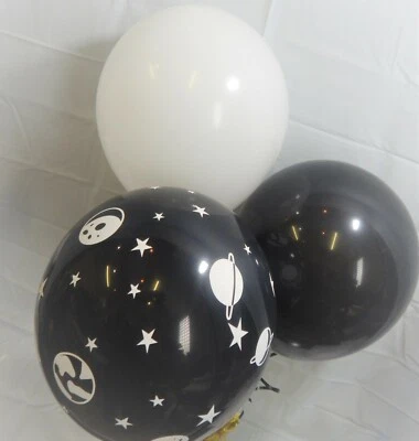 Space Balloons, Celestial Balloons, Stars , Planets. Black and White Latex - Image 1 of 4