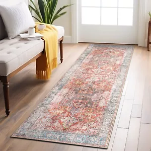 Rugs Runner Vintage Inspired Distressed Machine Washable Non Slip Runner Rug 2x7 - Picture 1 of 10
