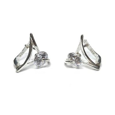 Sterling Silver Earrings With 8mm Cubic Zirconia Solid Hallmarked 925 Handmade - Image 1 of 4