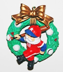 CHRISTMAS ORNAMENT BASEBALL BAT SANTA CLAUS UNIFORM 25 WREATH GOLD BOW BALL - Picture 1 of 1