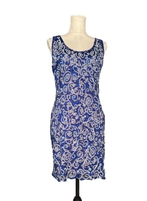 Vestido Vintage Años 90 Encaje Azul Adornado Lentejuelas Estampado Paisley Fiesta Cóctel Talla M Foto 1 de 4